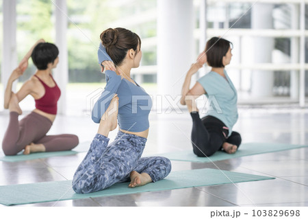 ヨガをする若い女性たち　鳩のポーズ　後ろ姿 103829698