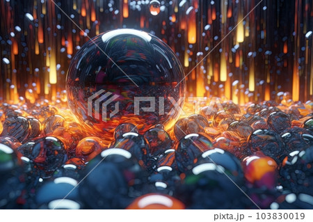 Polygonal glass transparent geometric big and small spheres in abstract futuristic space Ai Polygonal glass transparent geometric big and small spheres in abstract futuristic space Ai 103830019