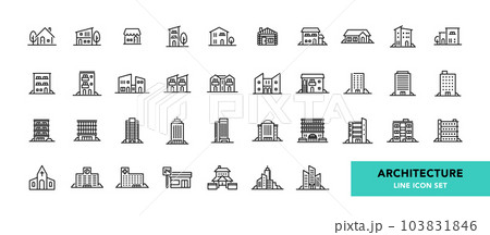 色々な建物のラインアイコンセット 103831846