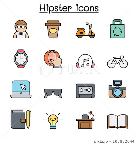 Hipster color line icon set 103832644