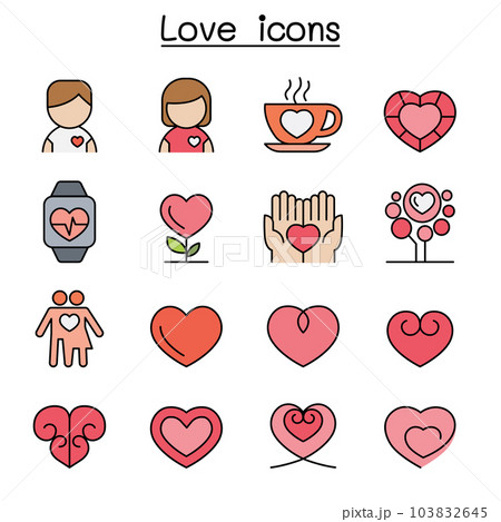 Heart and Love color line icon set 103832645