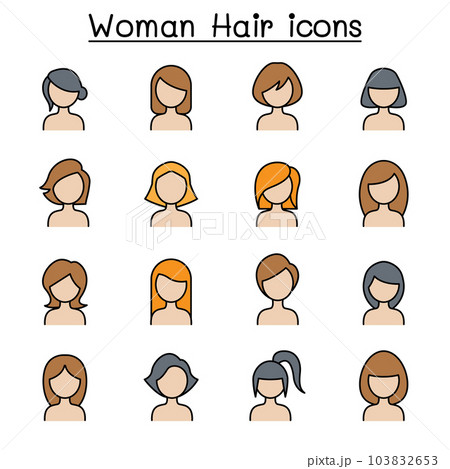 Woman Hair Style color line icon set 103832653