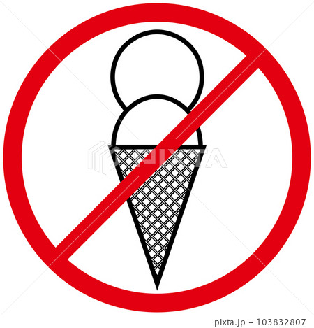 Ice cream prohibition sign pictogram. 103832807