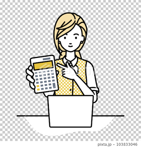 A woman in a clerk uniform sitting at her desk,... - Stock Illustration ...