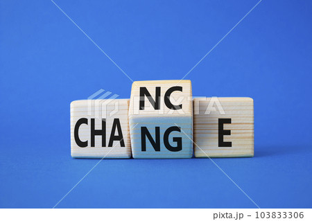 Build your brand symbol. Wooden cubes with words Chance and Change. Beautiful blue background. Chance and Change and business concept. Copy space Build your brand symbol. Wooden cubes with words Chance and Change. Beautiful blue background. Chance and Change and business concept. Copy space 103833306