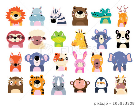 Set of wildlife animals . Dumb face . Vector illustration . Set of wildlife animals . Dumb face . Vector illustration . 103833509