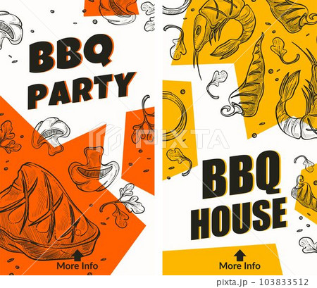 BBQ party tasty grilled vegetables and meat banner 103833512
