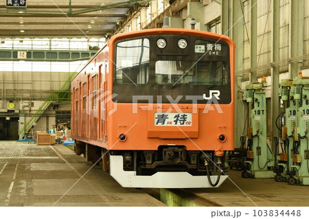 車両基地に停車するクハ201-1（青梅特快 青梅表示） 103834448