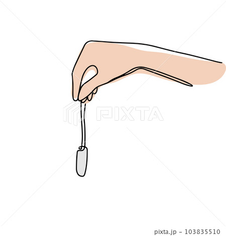 New tampon in hand, woman holding in hand clean cotton tampon for menstrual periods, hygiene product for women's periods, hand drawn vector illustration isolated on white background 103835510