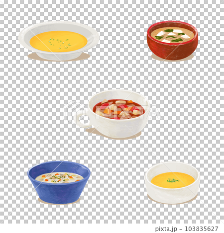 色々なスープの手描きイラスト 103835627