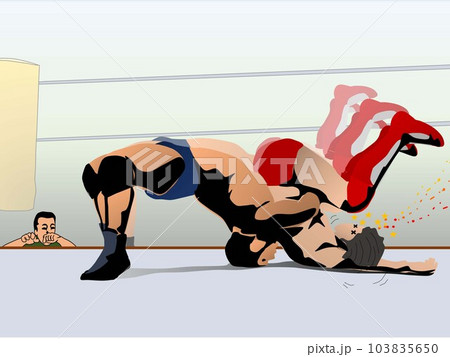 プロレス：ジャーマンスープレックスホールド　1・2・3カン・カン・カーン　決まったー。定番の決め技 103835650
