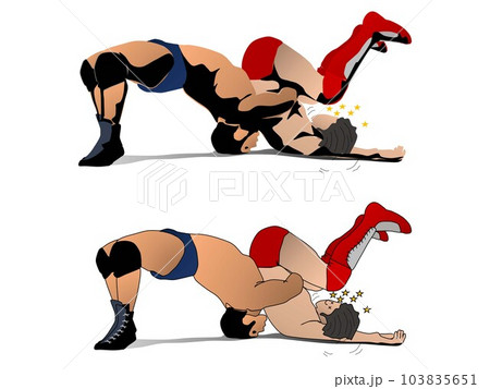 プロレス：ジャーマンスープレックスホールド　1・2・3カン・カン・カーン　決まったー。定番の決め技 103835651