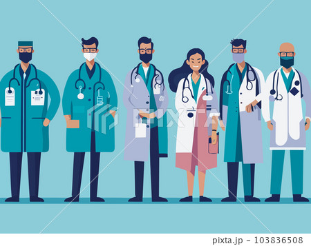 medical team - group of doctors and nurses standing together and discussing healthcare and treatment - hospital staff medical team - group of doctors and nurses standing together and discussing healthcare and treatment - hospital staff 103836508