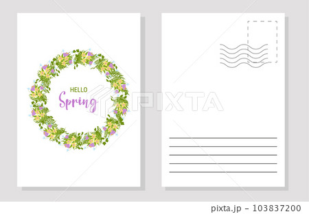 The layout of the spring postcard.Template. Vertical. Vector flat illustration. The layout of the spring postcard.Template. Vertical. Vector flat illustration. 103837200