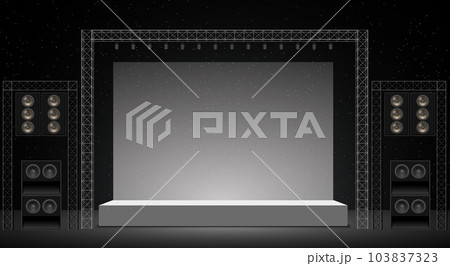 white stage and speaker with spotlight on the truss system on the white background  103837323