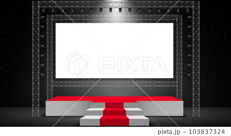white stage and speaker with spotlight on the truss system on the white background  103837324