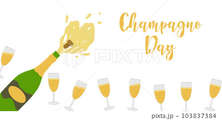 Champagne drink isolated on a white background. A flying cork from a bottle. Champagne glasses. The concept of the holiday. Poster, postcard, flyer design. Vector flat illustration. Champagne drink isolated on a white background. A flying cork from a bottle. Champagne glasses. The concept of the holiday. Poster, postcard, flyer design. Vector flat illustration. 103837384