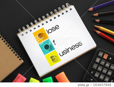 COB - Close of Business acronym on notepad, concept background 103837948