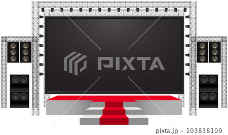 white stage and speaker with led screen on the truss system on the white background 103838109