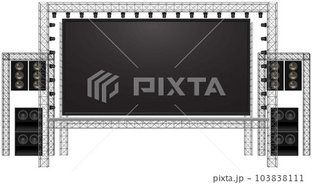 white stage and speaker with led screen on the truss system on the white background 103838111