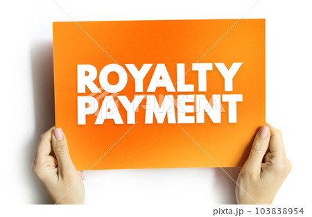 Royalty Payment is a payment made by one party to another that owns a particular asset, text concept on card 103838954