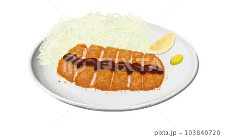 皿に盛られたとんかつのイラスト 103840720