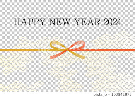 2024年可愛的生肖新年賀卡，水引和日式圖案背景，新年明信片材料 103841973