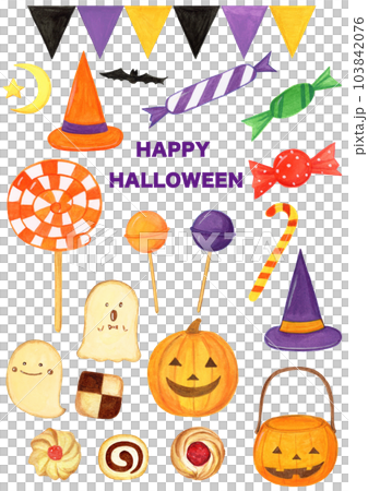 手描き水彩のハロウィンスイーツのイラストセット 103842076