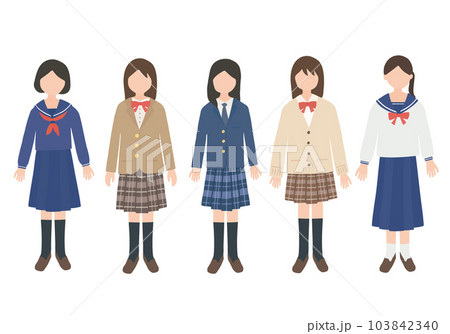 制服を着た中高生女子のシンプルイラストセット 103842340