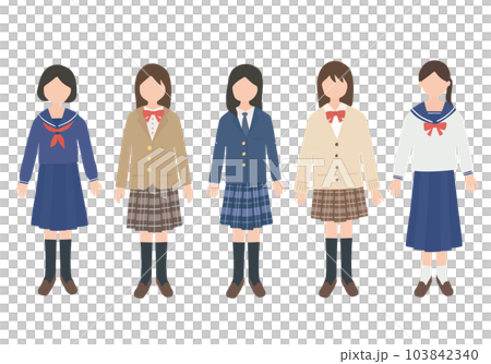 制服を着た中高生女子のシンプルイラストセット 103842340