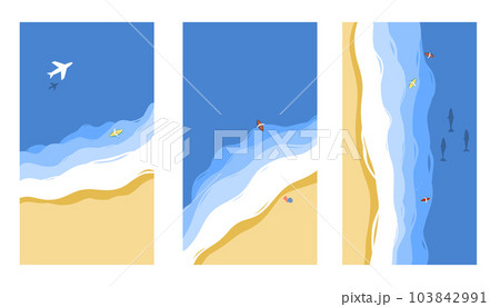 Ocean landscape top view. Set of aerial view of ocean waves reaching the coastline and beach. Sea waves 103842991