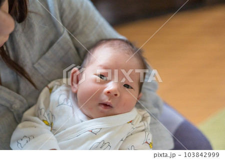 母親に抱かれる乳幼児 母親に抱かれる乳幼児 103842999