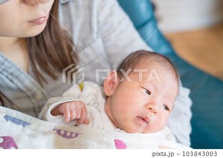 母親に抱かれる乳幼児 103843003