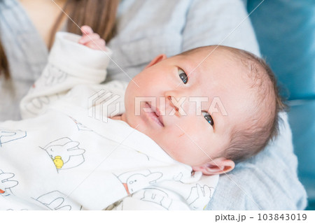母親に抱かれる乳幼児 103843019