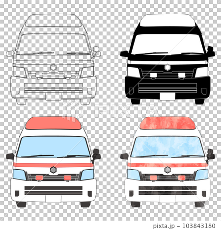 リアルな救急車の正面イラストセットのイラ …