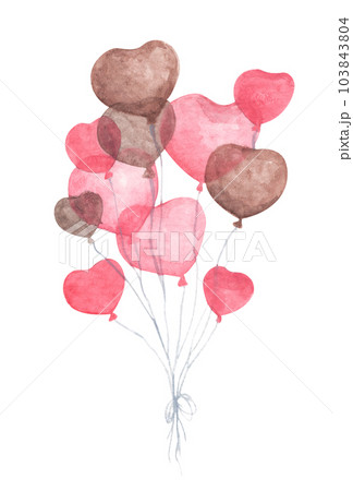 Watercolor painting of Bunch of heart shaped balloons. 103843804
