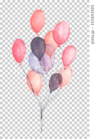Watercolor air balloons. Hand drawn pack of party pink and purple balloons. 103843885