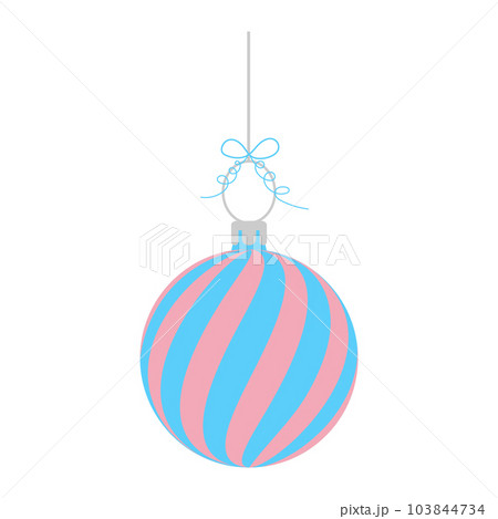 Striped Christmas ball. New Year bauble. Cute hanging winter toy with bow. 103844734