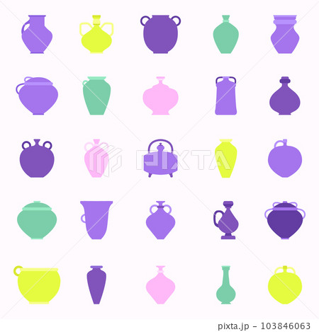 Colorful pots set. Vector flat illustration.Various vases, pots, cups in pop style Colorful pots set. Vector flat illustration.Various vases, pots, cups in pop style 103846063