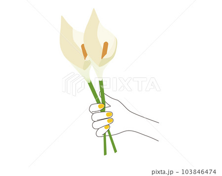 黄色いマニキュア(ネイル)をした上品な手で白いカラー持ち相手にメッセージを贈るイラスト 103846474