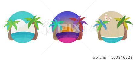 かわいいヤシの木と夏の景色イラストセット かわいいヤシの木と夏の景色イラストセット 103846522