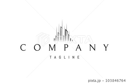 Vector logo on which an abstract image of a high-tech city in a linear style. Vector logo on which an abstract image of a high-tech city in a linear style. 103846764