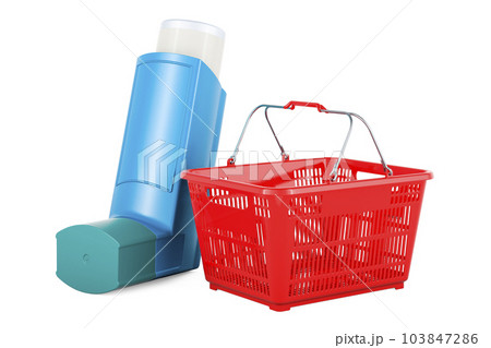 Metered-dose inhaler, MDI with shopping basket. 3D rendering 103847286