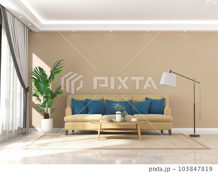 Interior living room with sofa and decorations. Scandinavian design. 3D render Interior living room with sofa and decorations. Scandinavian design. 3D render 103847819