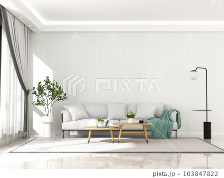 Interior living room with sofa and decorations. Scandinavian design. 3D render 103847822