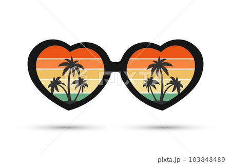 Sunglasses with reflection Seascape with palm trees. Summer illustration, icon, vector Sunglasses with reflection Seascape with palm trees. Summer illustration, icon, vector 103848489