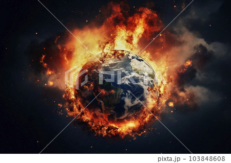 Global warming conceptual image of a burning earth, made with generative ai Global warming conceptual image of a burning earth, made with generative ai 103848608