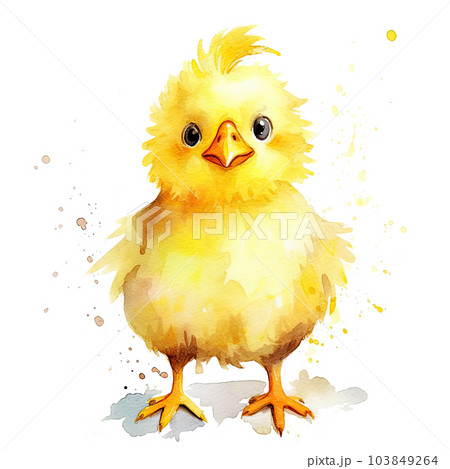 Cute watercolor yellow chicken. Illustration AI Generative 103849264