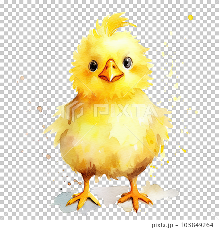 Cute watercolor yellow chicken. Illustration AI Generative 103849264