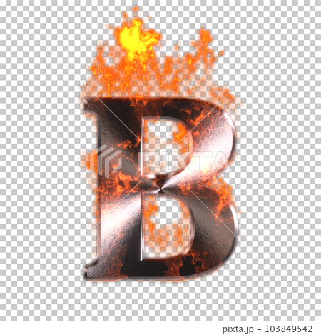 Metallic letters with flames on a transparent background. Alphabet letter B. Metallic letters with flames on a transparent background. Alphabet letter B. 103849542